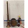 Image 1 : Group of 5 - includes wood carved African designed table lamp / garage work light / bell+howl torchl