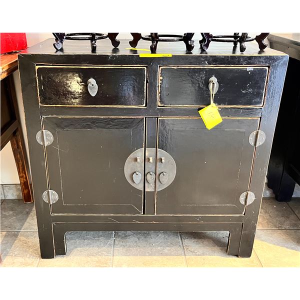 Antique Chinese black lacquer wooden sideboard - approx 34  W x 19  L x 33  H