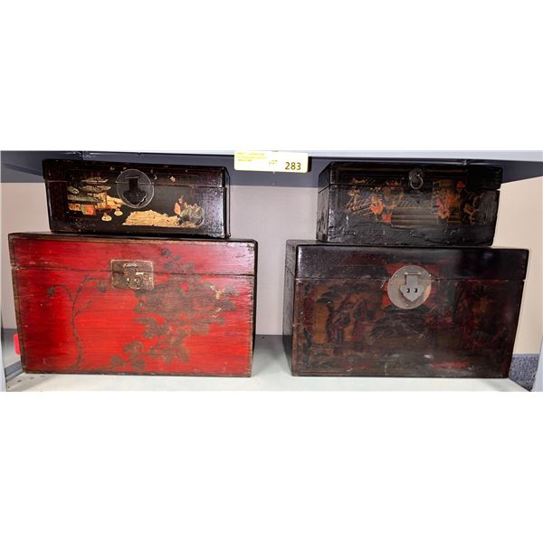 Group of 4 decorative Chinese wooden chest boxes