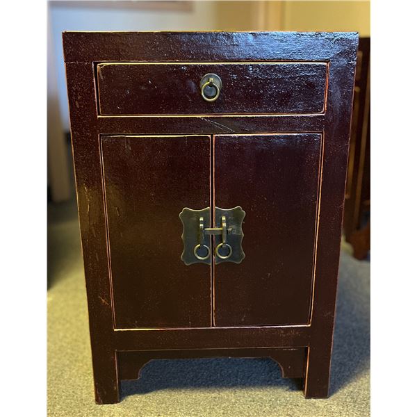 Chinese oriental distressed brick lacquer nightstand - approx 16  W x 12 1/2  L x 24  H