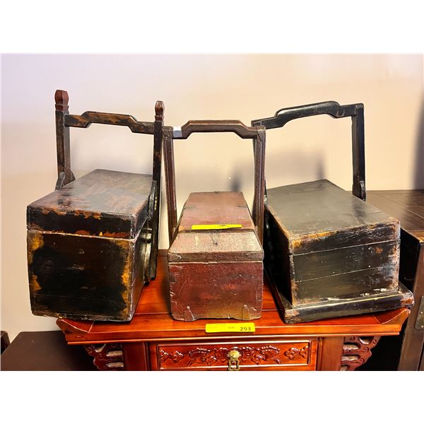 19th Century Chinese hand carved meal delivery and lunch Box