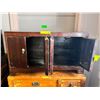 Image 2 : Chinese 2-door wooden cabinet "left door slightly broken" (approx 34" W x 11" L x 19 1/2" H)