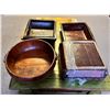 Image 2 : Group of 3 Chinese pcs - includes round wooden bowl w/ lid & 2 wooden storage boxes