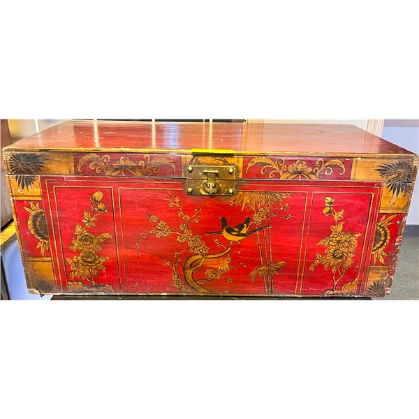 Vintage Chinese chest box w/ designs - approx 40" W x 19" L x 16 1/2" H