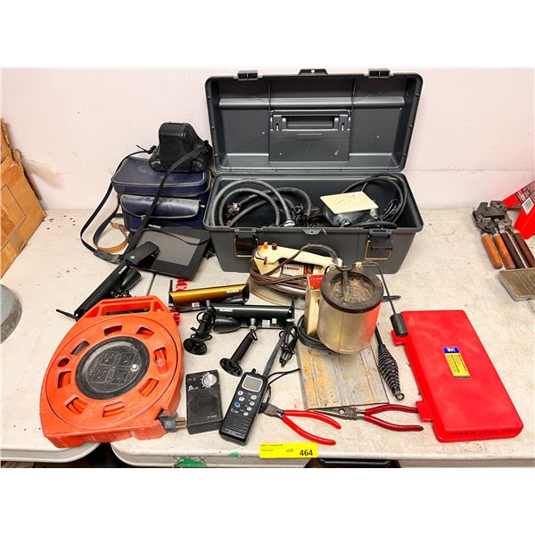 Large group of misc tools, Lorex security cameras, am radio, extension cords, vintage Canon camera +