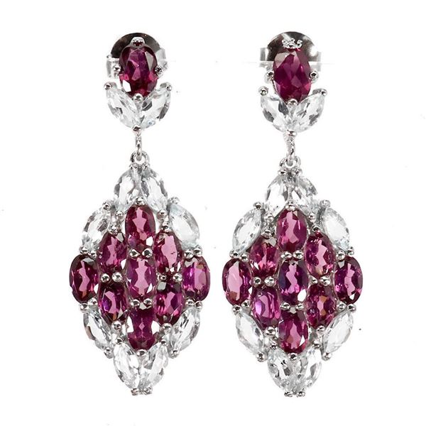 Natural Rhodolite Garnet Aquamarine Earrings