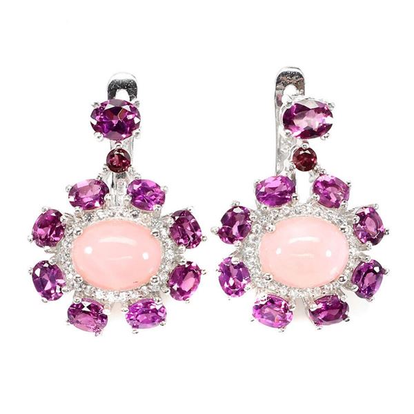 Natural Ethiopian Pink Opal Rhodolite Topaz Earrings