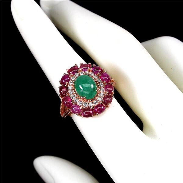 Natural Colombian Emerald  & Pigeon Blood Red Ruby Ring