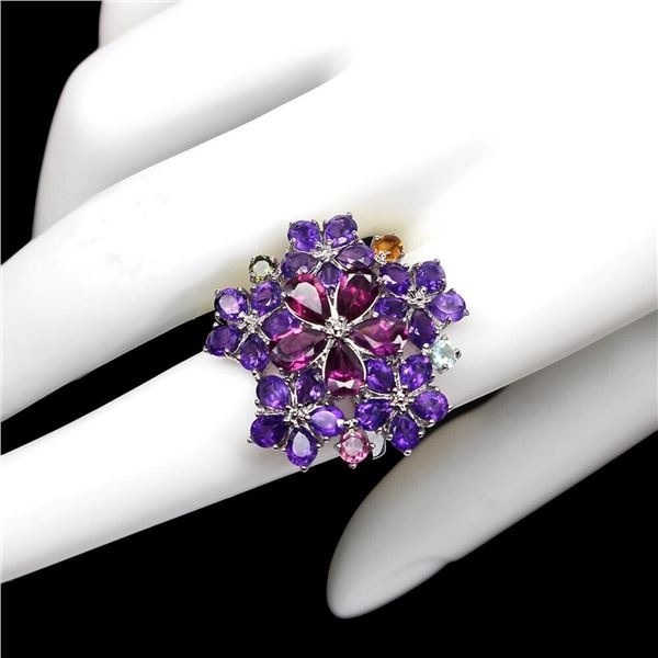 Natural  Rhodolite Garnet Amethyst Ring