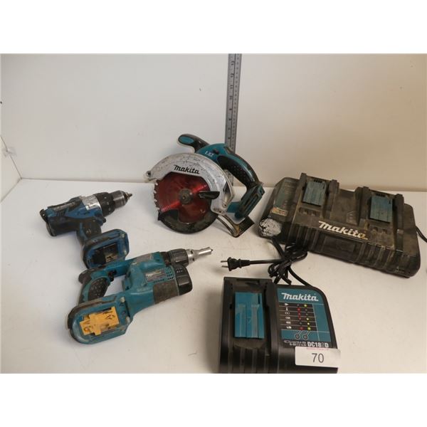 circular saw, drill, drywall screw gun, charger