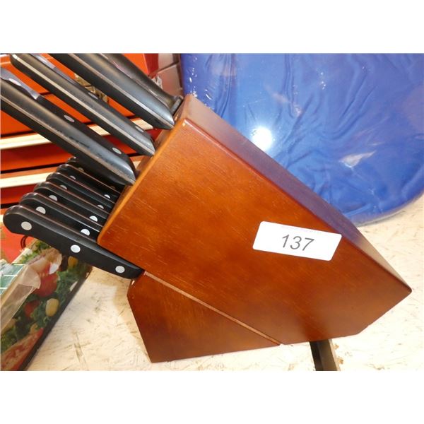 stainless steel knife set in knife block