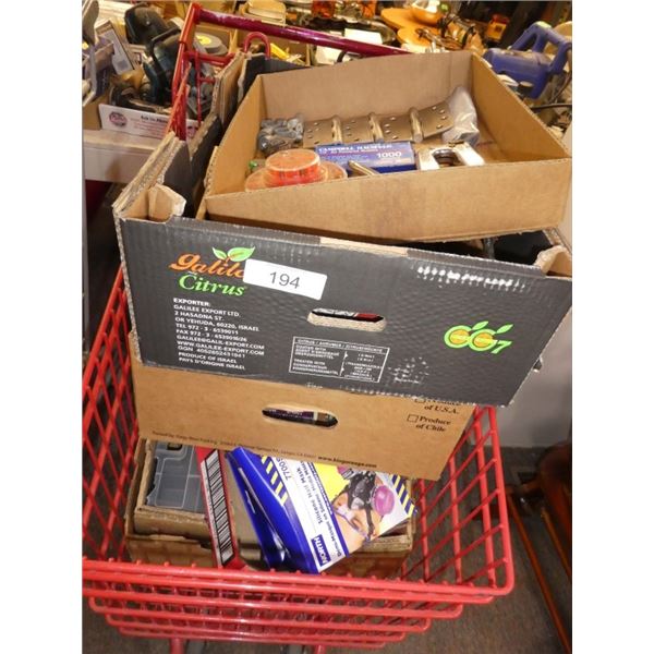 hinges, staple gun, nozzles, handle, rope, misc