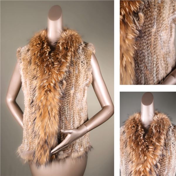 Knitted Rabbit Vest with Finn Raccoon Tuxedo and Trimming