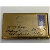 Image 1 : ANTIQUE BRASS CIGARETTE CASE MADE LIKE AN LETTER ENVELOPE 1939 DATE ON THE STAMP