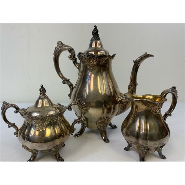 BAROQUE BY WALLACE VINTAGE SILVER 3 PIECE TEA SET - SILVERPLATE