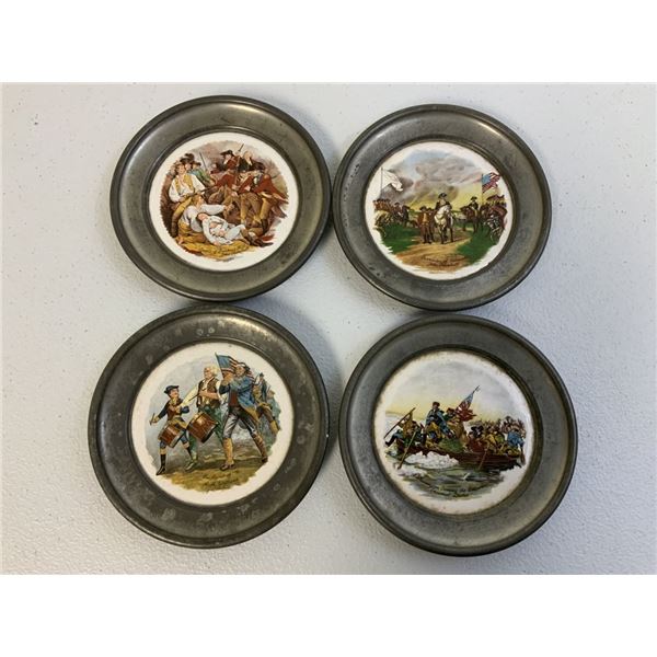 ANTIQUE PEWTER PORCELAIN PAINTED PLATES WAR REVOLUTION