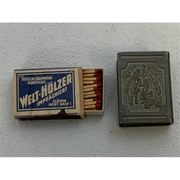 WWII GERMAN PEWTER MATCH COVER WITH BOX OF MATCHES