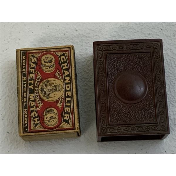 ANTIQUE BAKELITE GRIFFART MATCH COVER WITH BOX OF MATCHES