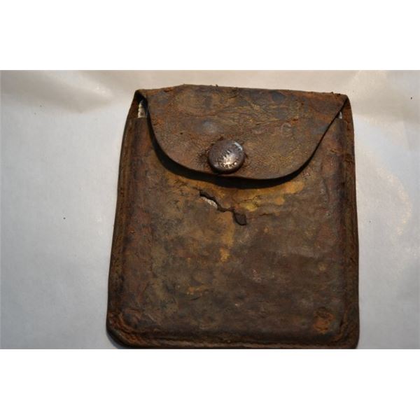 ANTIQUE US 19th CENTURY LEATHER TOBACCO POUCH CLIMAX PLUG "The Grand Old Chew"