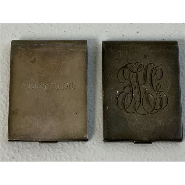 ANTIQUE STERLING SILVER MATCH SAFES LOT OF 2 WITH BOOKS OF MATCHES