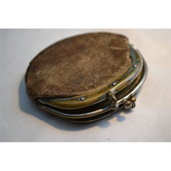 ANTIQUE US 19th CENTURY LEATHER COIN BAG WALLET 1884 DATED