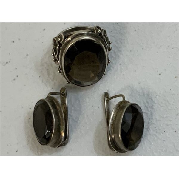 ANTIQUE 925 SILVER RING AND EARRING SET GYPSY STYLE EASTERN EUROPE