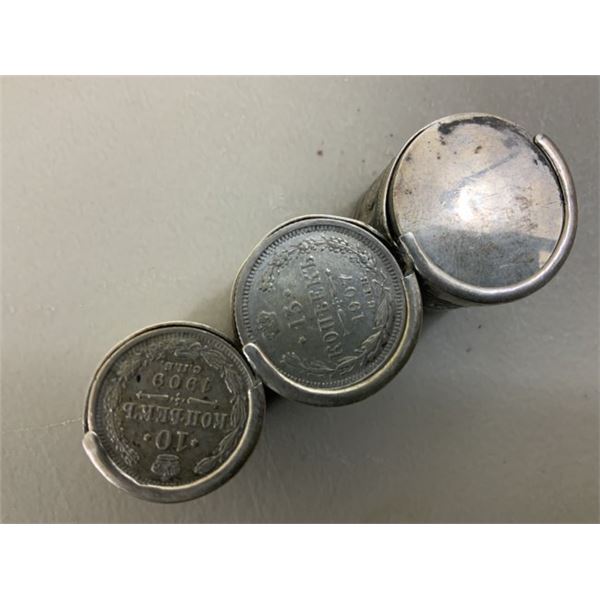 ANTIQUE IMPERIAL RUSSIAN 94 SILVER COIN BANK HOLDER WITH COINS