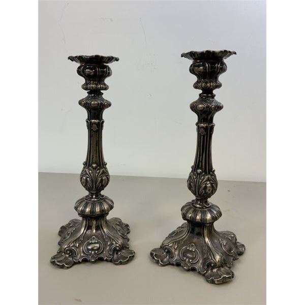 ANTIQUE RUSSIAN STIRLING SILVER JUDAICA CANDLE HOLDERS