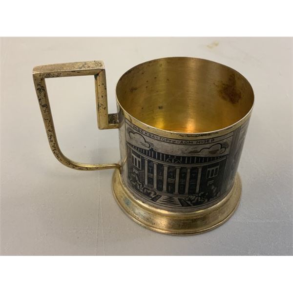 VINTAGE USSR SILVER AND GOLD TEA GLASS HOLDER PODSTAKANIK