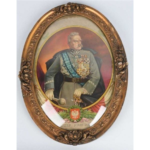 LARGE FRAMED PRINT JOZEF PILSUDSKI POLAND 1920 PERIOD