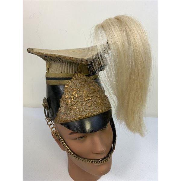 ANTIQUE BRITISH 17th LANCERS CAP HELMET WITH WHITE HORSEHAIR PLUM