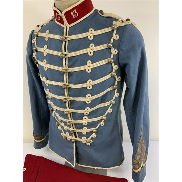 FRENCH EARLY WWI HUSSAR UNIFORM PELISSE JACKET AND RED PANTS