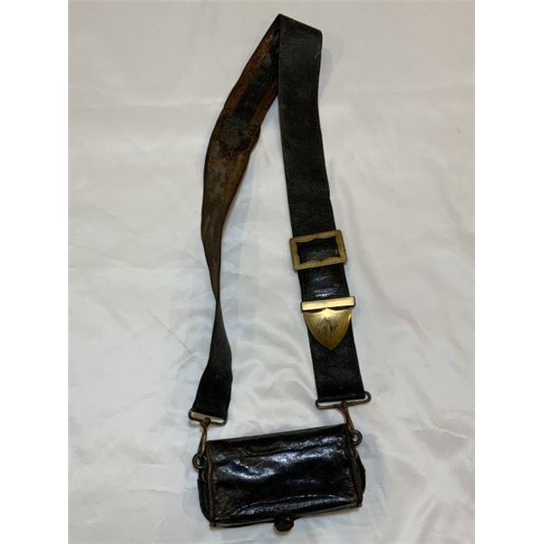 ANTIQUE FRENCH MILITARY DRESS BANDOLIER CROSS STRAP BELT WITH POUCH