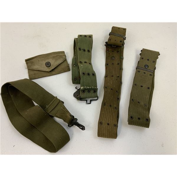 US WWII LOT OF PISTOL BELTS AND POUCH AND VIETNAM WAR STRAP AND PISTOL BELT