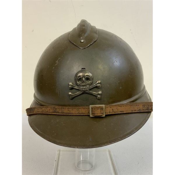 WWI RUSSIA M1916 HELMET WHITE ARMY CIVIL WAR USED WITH SCULL ATTACHED