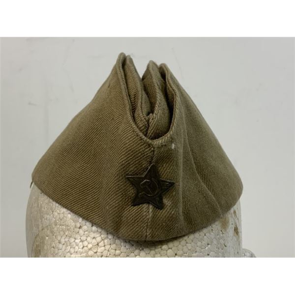 USSR EARLY WWII BUDYONOVKA GRAY CLOTH HELMET WITH RED ENAMEL STAR