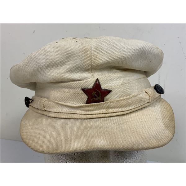USSR PRE WII 1930's ARMY OFFICER SUMMER WHITE CANVAS MATERIAL VISOR CAP HAT