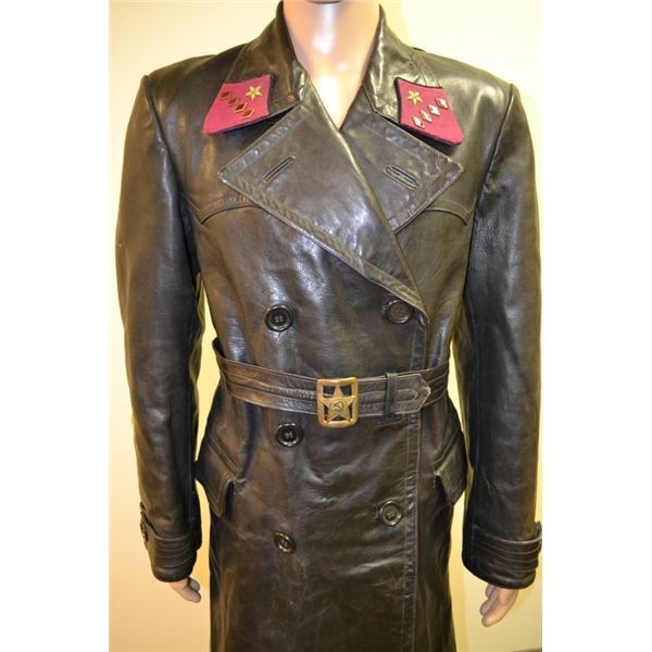 EARLY WWII RUSSIAN KOMISAR POLITICAL HIGH RANK OFFICER LEATHER COAT