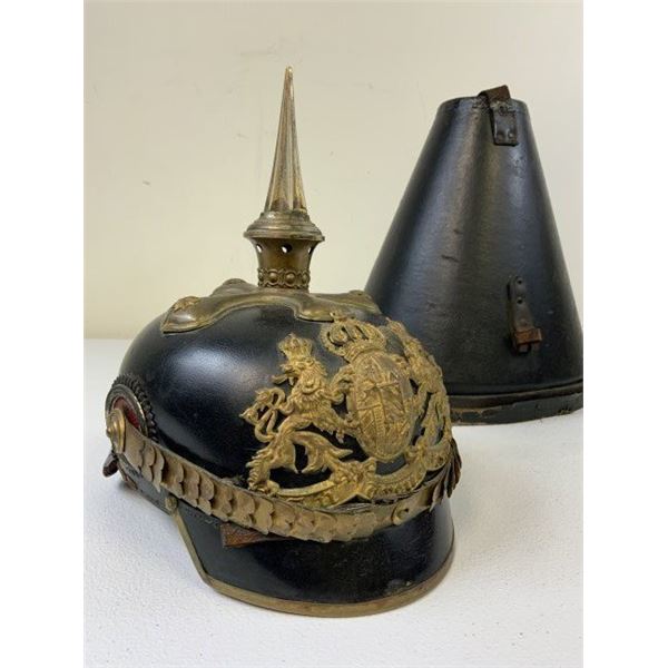 IMPERIAL GERMAN BAVARIAN OFFICER PICKELHAUBE SPIKE HELMET WITH LEATHER CASE