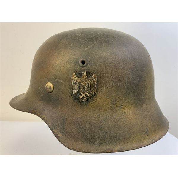 WWII GERMAN ARMY M42 SD COMBAT NORMANDY PAINTED CAMO HELMET COMPLETE WITH LINER