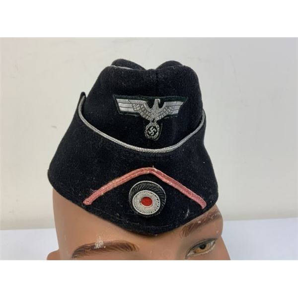 WWII GERMAN ARMY PANZER OFFICER BLACK OVERSEAS CAP