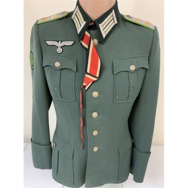 WWII GERMAN ARMY JAGER MOUNTAIN DIVISION OFFICER SERVICE UNIFORM TUNIC KNIGHT CROSS RIBBON
