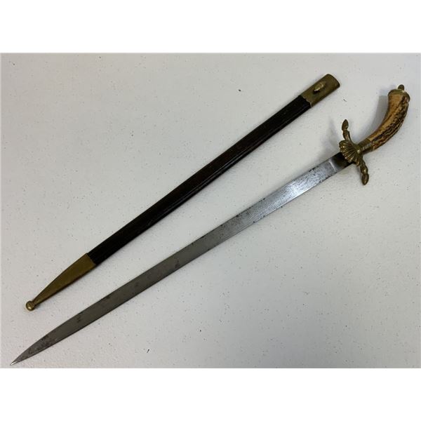 ANTIQUE GERMAN HUNTING DAGGER SHORT SWORD HIRSCHFANGER WITH ETCHED BLADE