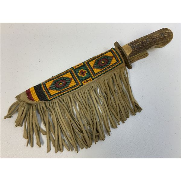NATIVE AMERICAN MADE HUNTING KNIFE WITH SHEATH