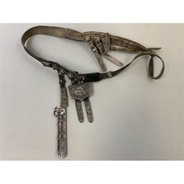 ANTIQUE IMPERIAL RUSSIAN COSSACK CAUCASIAN 84 SILVER NIELLO DECORATED BELT