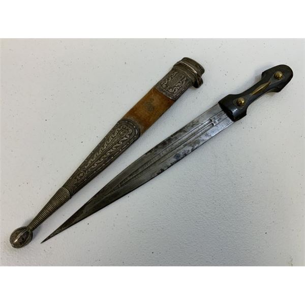 ANTIQUE RUSSIAN COSSACK CAUCASIAN KINJAL DAGGER SILVER NIELLO FITTINGS