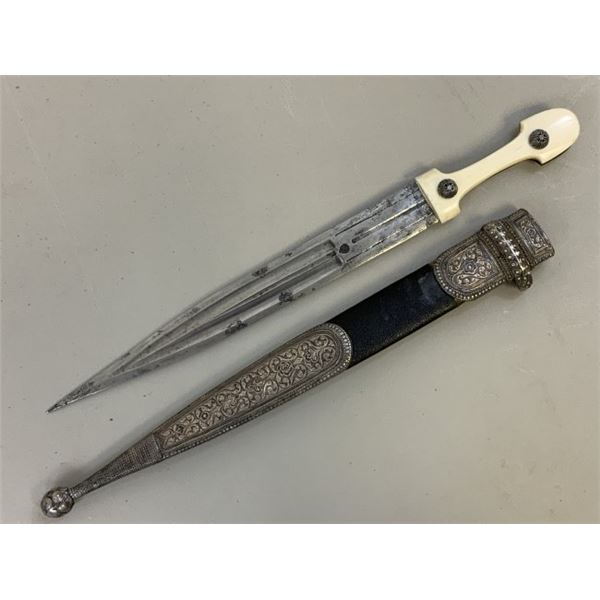 ANTIQUE RUSSIAN COSSACK CAUCASIAN KINJAL DAGGER SILVER DECORATED