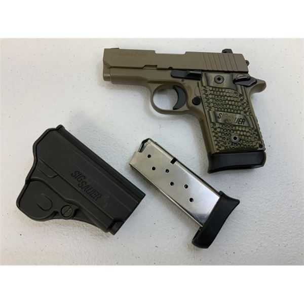 SIG SAUER P 938 TAN CAMMO PISTOL 9 MM WITH BOX AND HOLSTER