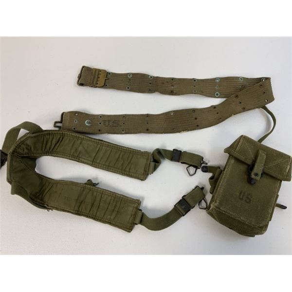 US KOREAN WAR ERA GUN BELT WITH POUCH WITH CONTENTS AND SUSPENDERS