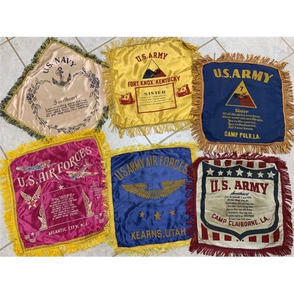 WWII US MILITARY SWEETHEART PILLOW CASES ARMY NAVY AIR FORCE LARGE LOT